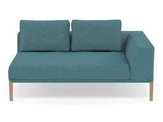 Modern 2 Seater Chaise Lounge Style Sofa with Left Armrest in Teal Blue Fabric-Natural Oak-Distinct Designs (London) Ltd