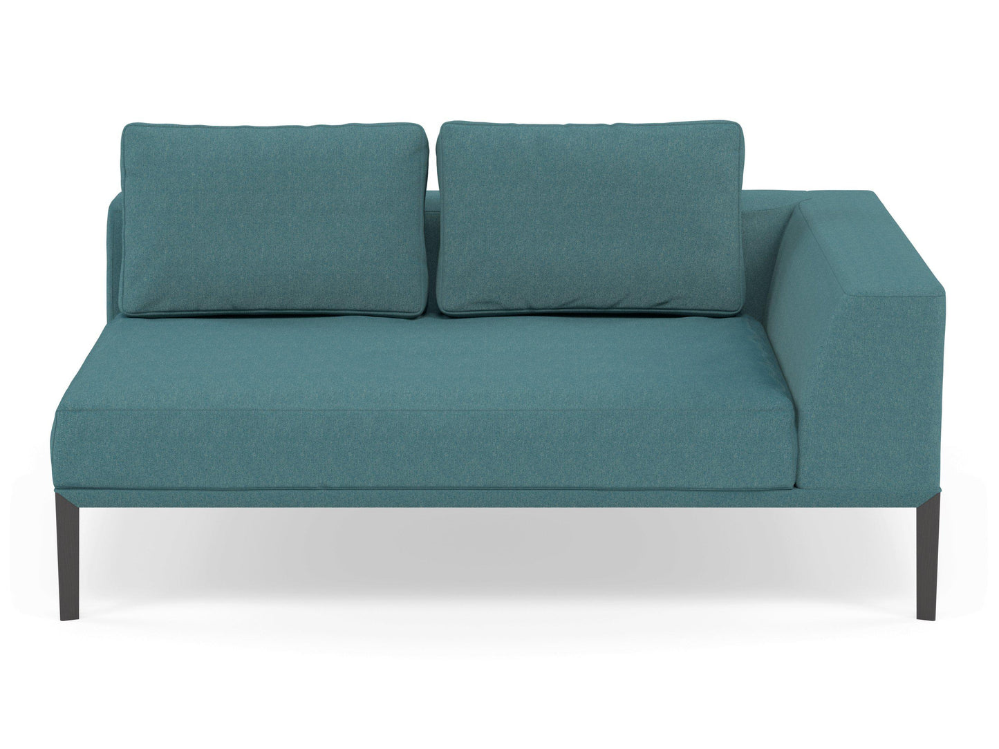 Modern 2 Seater Chaise Lounge Style Sofa with Left Armrest in Teal Blue Fabric-Wenge Oak-Distinct Designs (London) Ltd