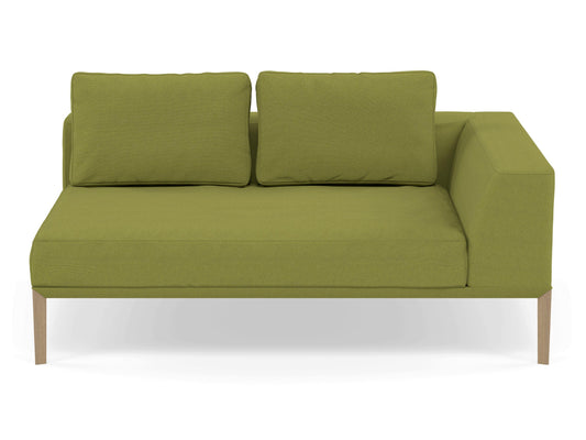Modern 2 Seater Chaise Lounge Style Sofa with Left Armrest in Lime Green Fabric-Natural Oak-Distinct Designs (London) Ltd