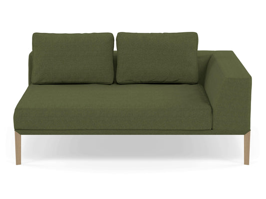 Modern 2 Seater Chaise Lounge Style Sofa with Left Armrest in Seaweed Green Fabric-Natural Oak-Distinct Designs (London) Ltd