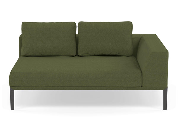 Modern 2 Seater Chaise Lounge Style Sofa with Left Armrest in Seaweed Green Fabric-Wenge Oak-Distinct Designs (London) Ltd