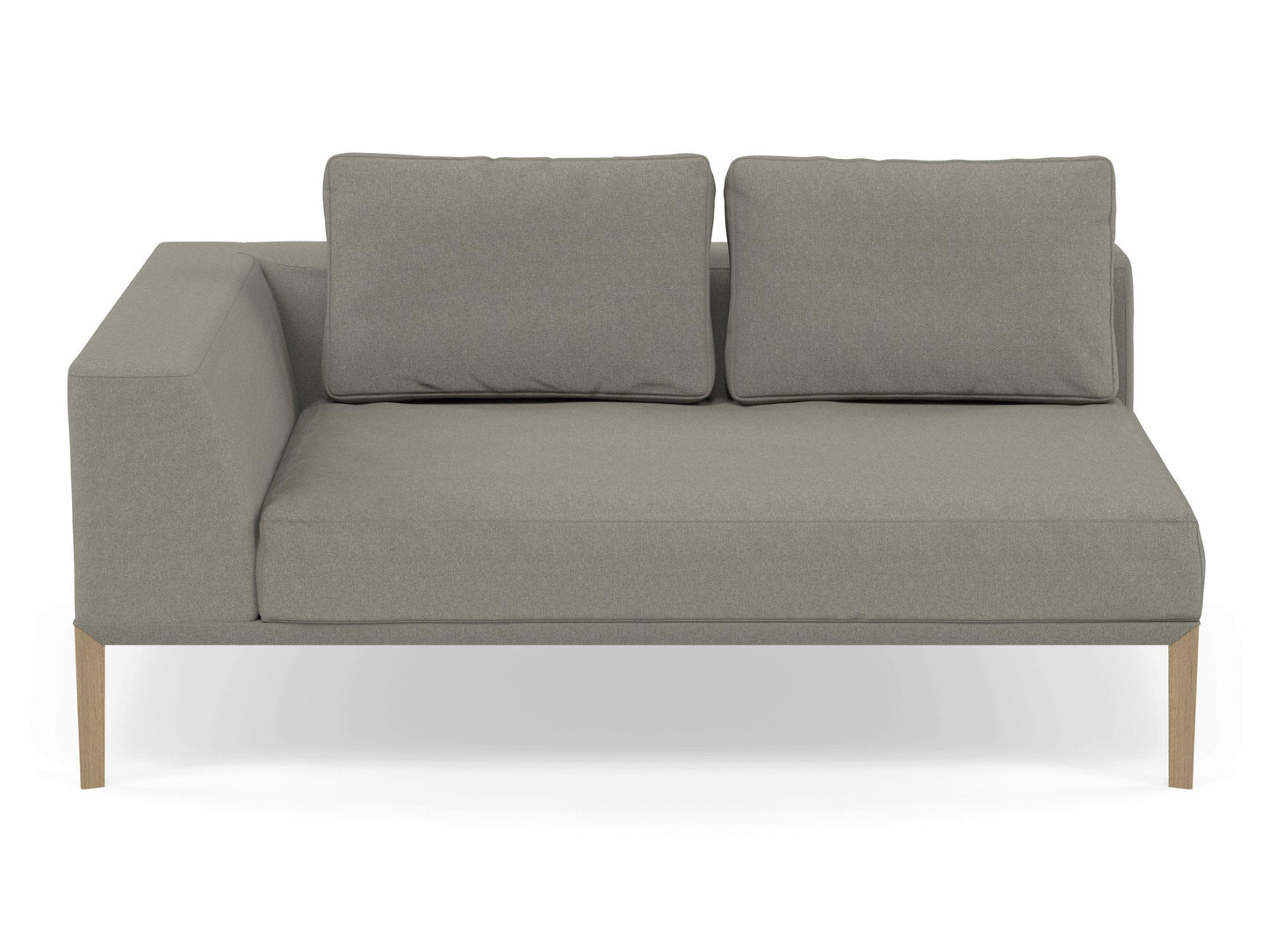 Modern 2 Seater Chaise Lounge Style Sofa with Right Armrest in Silver Grey Fabric-Natural Oak-Distinct Designs (London) Ltd