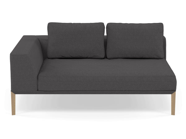 Modern 2 Seater Chaise Lounge Style Sofa with Right Armrest in Slate Grey Fabric-Natural Oak-Distinct Designs (London) Ltd
