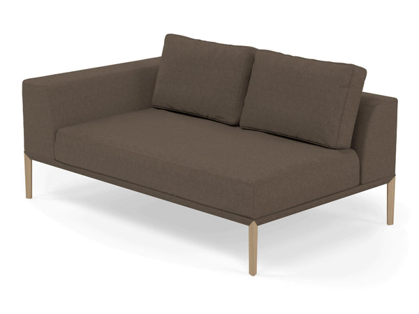 Modern 2 Seater Chaise Lounge Style Sofa with Right Armrest in Coffee Brown Fabric-Distinct Designs (London) Ltd