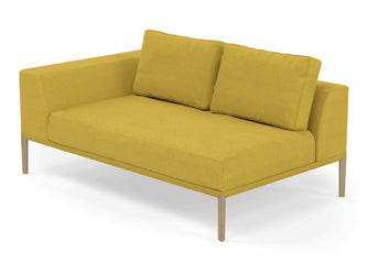 Modern 2 Seater Chaise Lounge Style Sofa with Right Armrest in Vibrant Mustard Yellow Fabric-Distinct Designs (London) Ltd