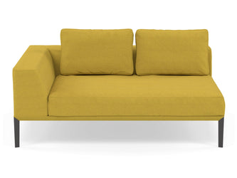 Modern 2 Seater Chaise Lounge Style Sofa with Right Armrest in Vibrant Mustard Yellow Fabric-Wenge Oak-Distinct Designs (London) Ltd
