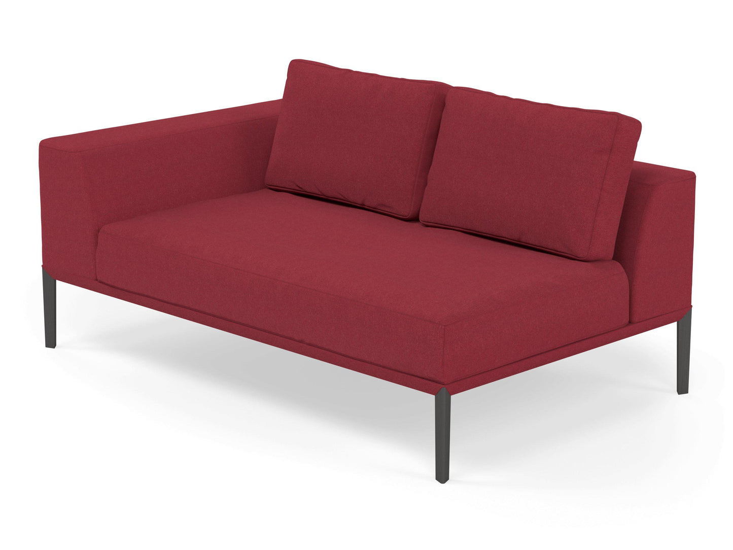 Modern 2 Seater Chaise Lounge Style Sofa with Right Armrest in Rasberry Red Fabric-Distinct Designs (London) Ltd