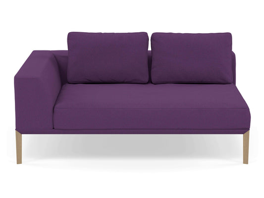 Modern 2 Seater Chaise Lounge Style Sofa with Right Armrest in Deep Purple Fabric-Natural Oak-Distinct Designs (London) Ltd