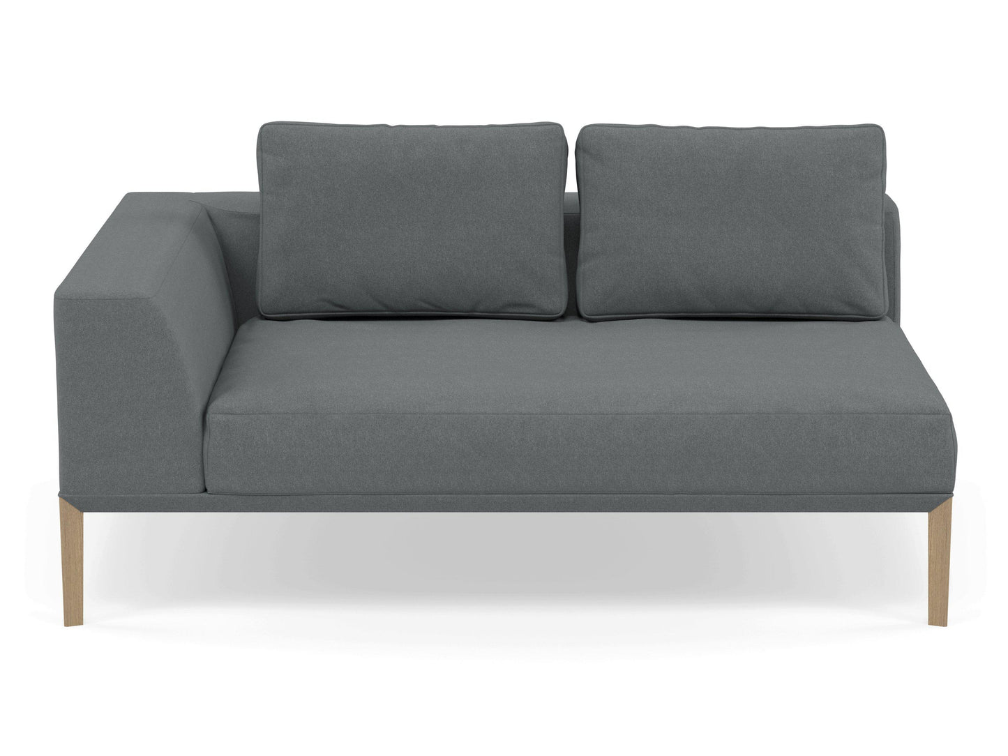 Modern 2 Seater Chaise Lounge Style Sofa with Right Armrest in Sea Spray Blue Fabric-Natural Oak-Distinct Designs (London) Ltd