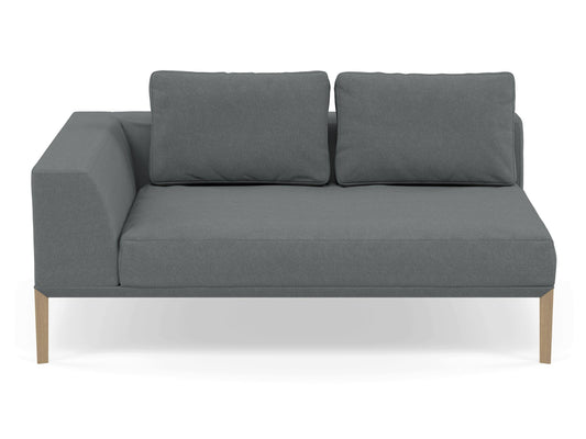 Modern 2 Seater Chaise Lounge Style Sofa with Right Armrest in Sea Spray Blue Fabric-Natural Oak-Distinct Designs (London) Ltd