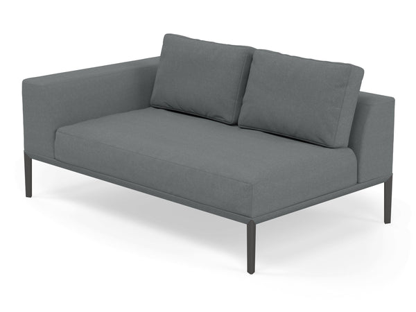 Modern 2 Seater Chaise Lounge Style Sofa with Right Armrest in Sea Spray Blue Fabric-Distinct Designs (London) Ltd