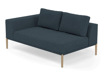 Modern 2 Seater Chaise Lounge Style Sofa with Right Armrest in Denim Blue Fabric-Distinct Designs (London) Ltd