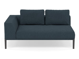 Modern 2 Seater Chaise Lounge Style Sofa with Right Armrest in Denim Blue Fabric-Wenge Oak-Distinct Designs (London) Ltd