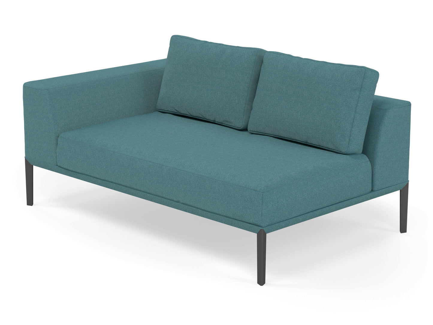 Modern 2 Seater Chaise Lounge Style Sofa with Right Armrest in Teal Blue Fabric-Distinct Designs (London) Ltd
