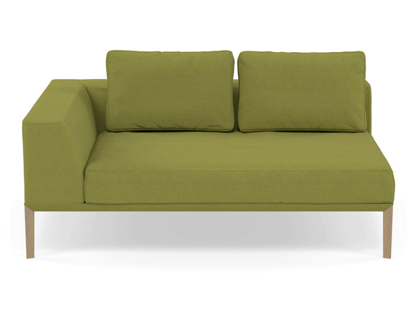 Modern 2 Seater Chaise Lounge Style Sofa with Right Armrest in Lime Green Fabric-Natural Oak-Distinct Designs (London) Ltd