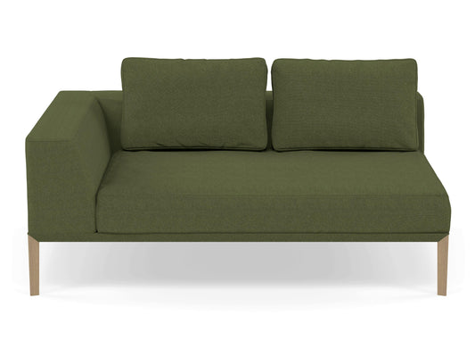 Modern 2 Seater Chaise Lounge Style Sofa with Right Armrest in Seaweed Green Fabric-Natural Oak-Distinct Designs (London) Ltd