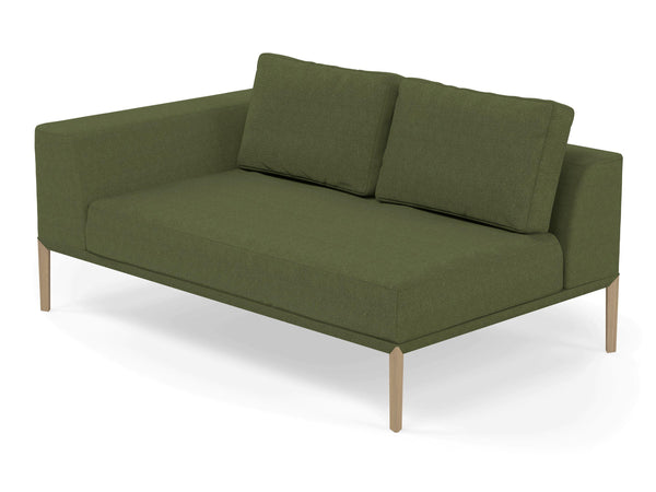 Modern 2 Seater Chaise Lounge Style Sofa with Right Armrest in Seaweed Green Fabric-Distinct Designs (London) Ltd
