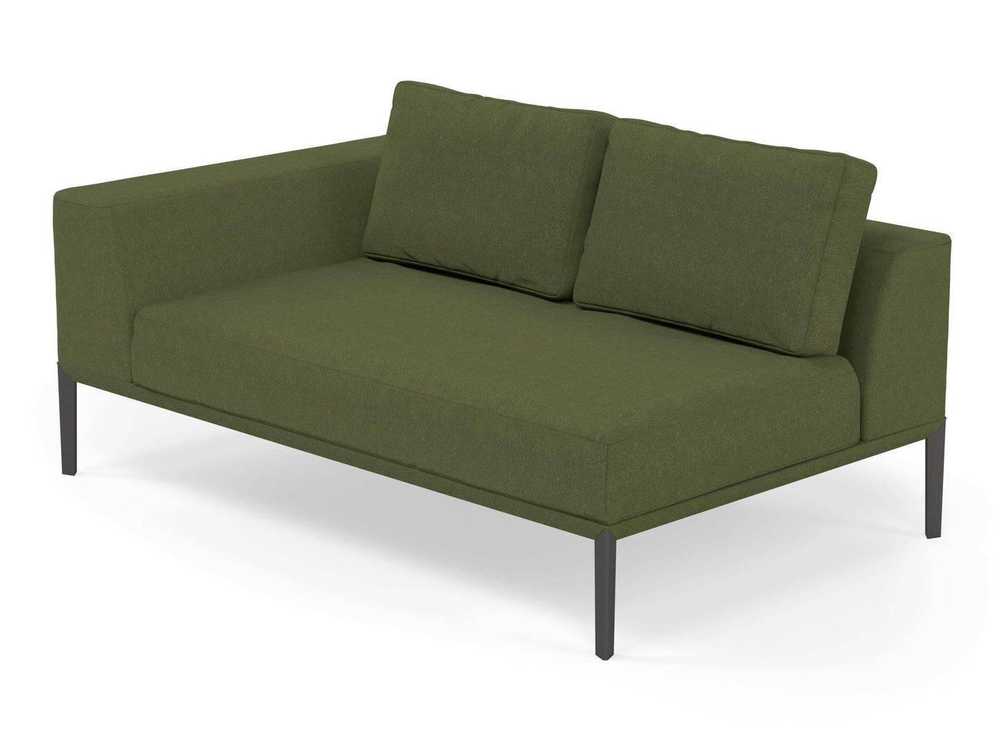 Modern 2 Seater Chaise Lounge Style Sofa with Right Armrest in Seaweed Green Fabric-Distinct Designs (London) Ltd