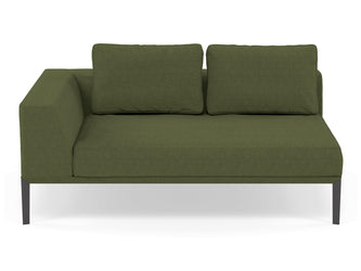 Modern 2 Seater Chaise Lounge Style Sofa with Right Armrest in Seaweed Green Fabric-Wenge Oak-Distinct Designs (London) Ltd