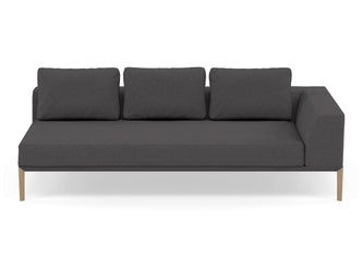 Modern 3 Seater Chaise Lounge Style Sofa with Left Armrest in Slate Grey Fabric-Natural Oak-Distinct Designs (London) Ltd