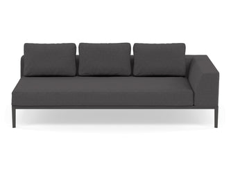 Modern 3 Seater Chaise Lounge Style Sofa with Left Armrest in Slate Grey Fabric-Wenge Oak-Distinct Designs (London) Ltd