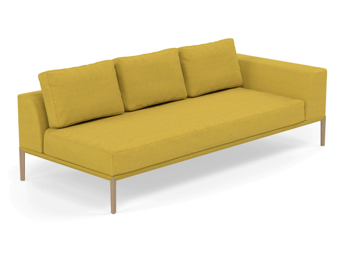 Modern 3 Seater Chaise Lounge Style Sofa with Left Armrest in Vibrant Mustard Fabric-Distinct Designs (London) Ltd