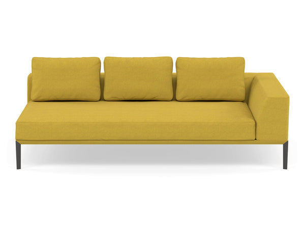 Modern 3 Seater Chaise Lounge Style Sofa with Left Armrest in Vibrant Mustard Fabric-Wenge Oak-Distinct Designs (London) Ltd