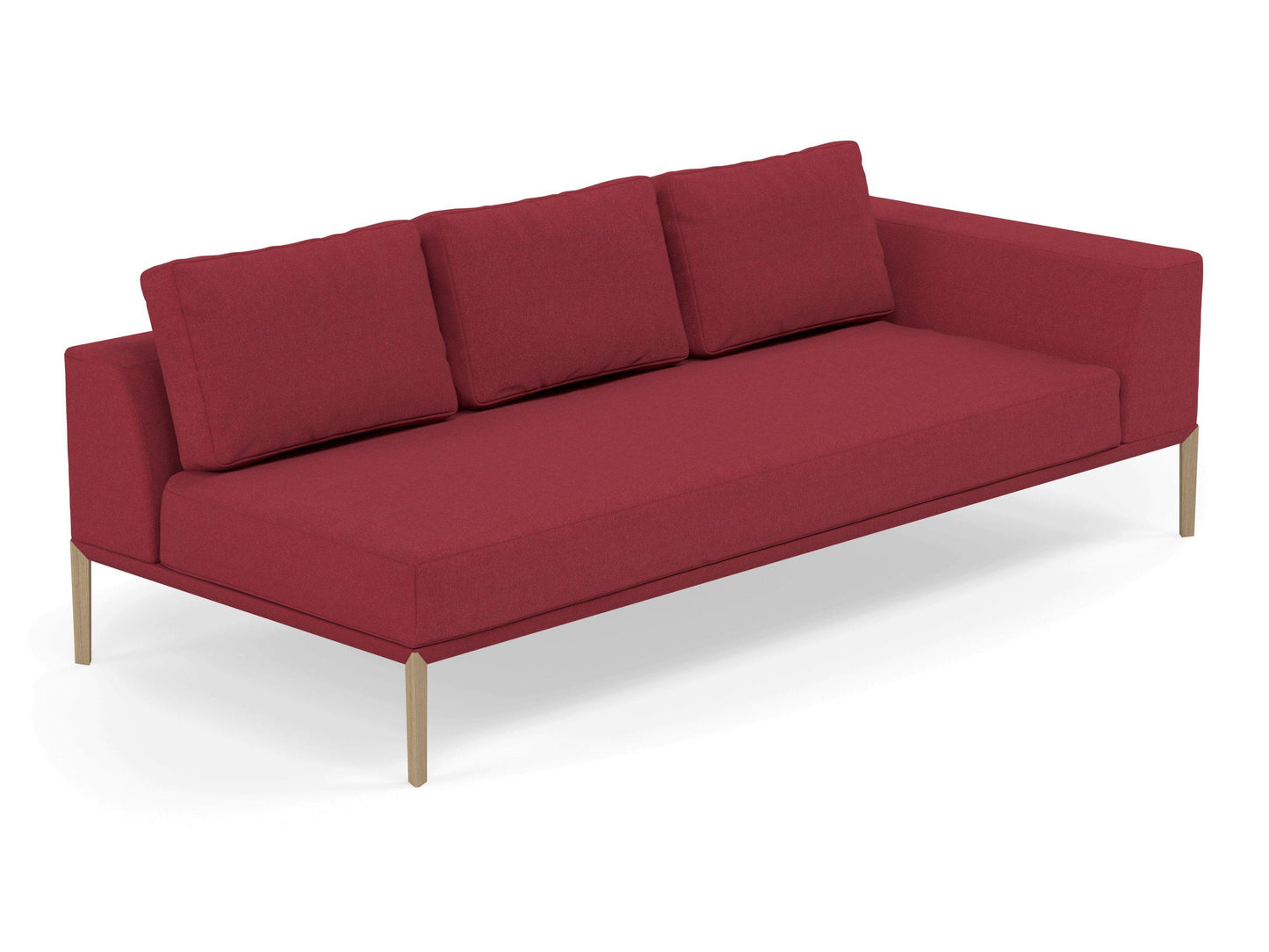 Modern 3 Seater Chaise Lounge Style Sofa with Left Armrest in Rasberry Red Fabric-Distinct Designs (London) Ltd