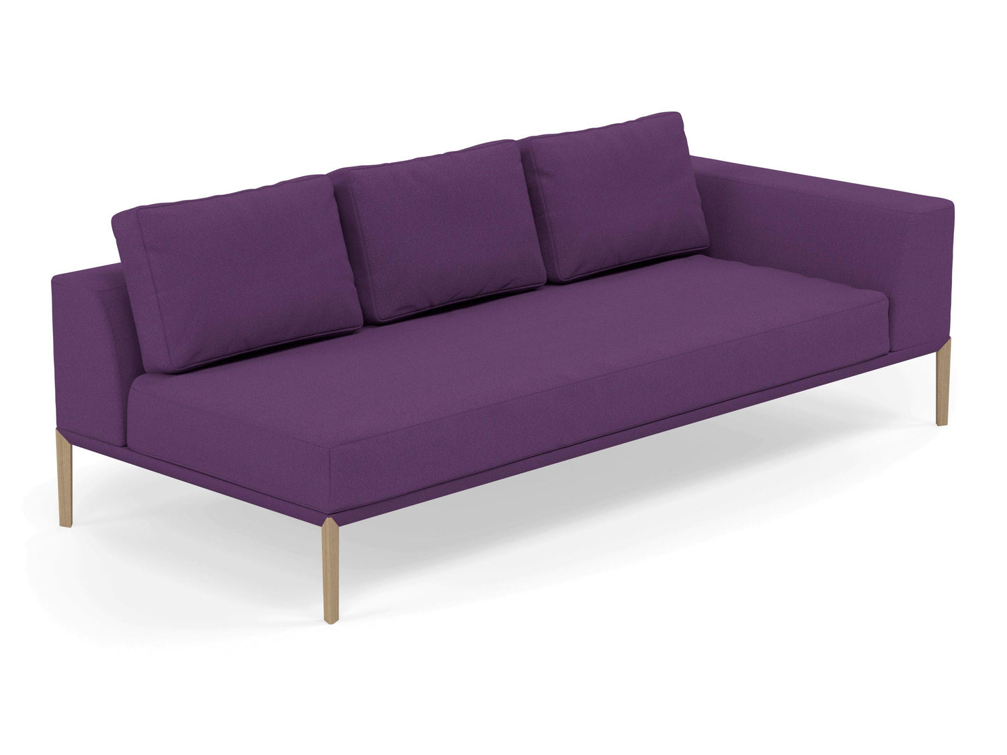 Modern 3 Seater Chaise Lounge Style Sofa with Left Armrest in Deep Purple Fabric-Distinct Designs (London) Ltd