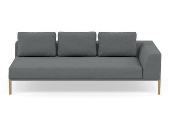 Modern 3 Seater Chaise Lounge Style Sofa with Left Armrest in Sea Spray Blue Fabric-Natural Oak-Distinct Designs (London) Ltd
