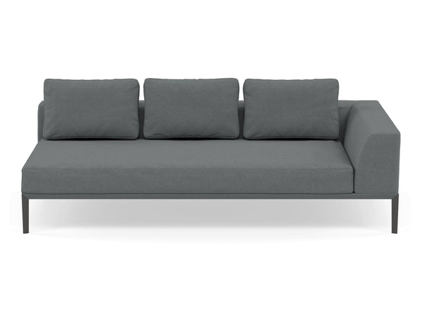 Modern 3 Seater Chaise Lounge Style Sofa with Left Armrest in Sea Spray Blue Fabric-Wenge Oak-Distinct Designs (London) Ltd