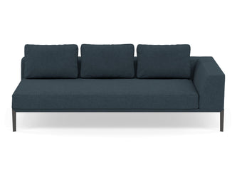 Modern 3 Seater Chaise Lounge Style Sofa with Left Armrest in Denim Blue Fabric-Wenge Oak-Distinct Designs (London) Ltd