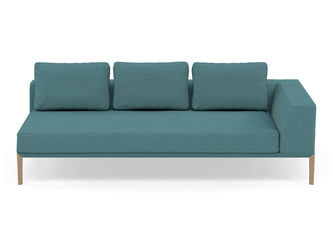Modern 3 Seater Chaise Lounge Style Sofa with Left Armrest in Teal Blue Fabric-Natural Oak-Distinct Designs (London) Ltd