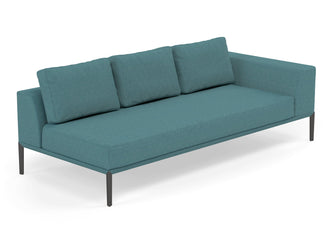 Modern 3 Seater Chaise Lounge Style Sofa with Left Armrest in Teal Blue Fabric-Distinct Designs (London) Ltd