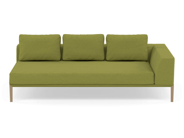 Modern 3 Seater Chaise Lounge Style Sofa with Left Armrest in Lime Green Fabric-Natural Oak-Distinct Designs (London) Ltd