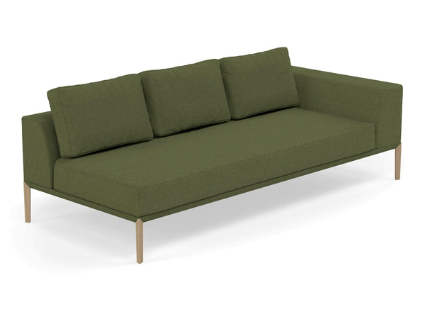 Modern 3 Seater Chaise Lounge Style Sofa with Left Armrest in Seaweed Green Fabric-Distinct Designs (London) Ltd