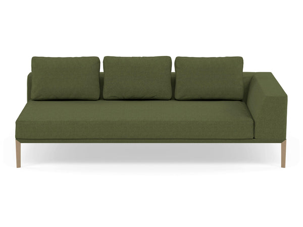 Modern 3 Seater Chaise Lounge Style Sofa with Left Armrest in Seaweed Green Fabric-Natural Oak-Distinct Designs (London) Ltd