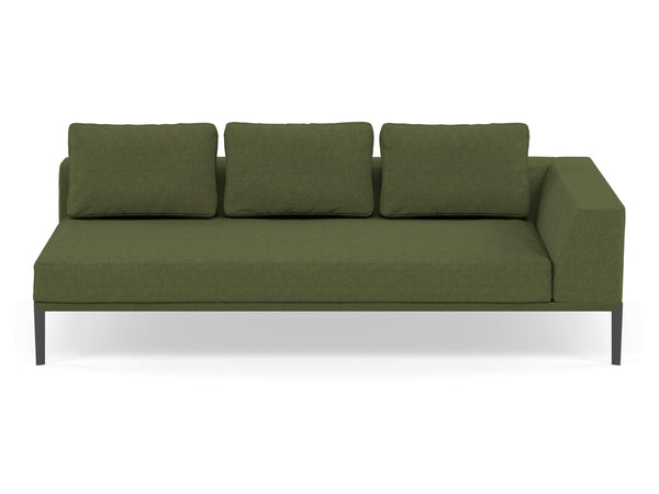Modern 3 Seater Chaise Lounge Style Sofa with Left Armrest in Seaweed Green Fabric-Wenge Oak-Distinct Designs (London) Ltd