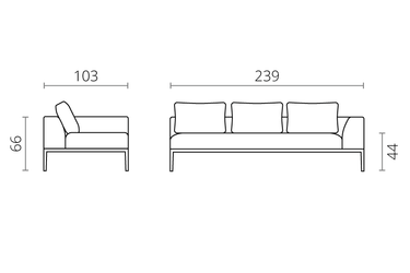 Modern 3 Seater Chaise Lounge Style Sofa with Left Armrest in Denim Blue Fabric-Distinct Designs (London) Ltd