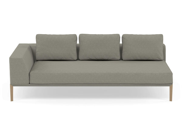 Modern 3 Seater Chaise Lounge Style Sofa with Right Armrest in Silver Grey Fabric-Natural Oak-Distinct Designs (London) Ltd
