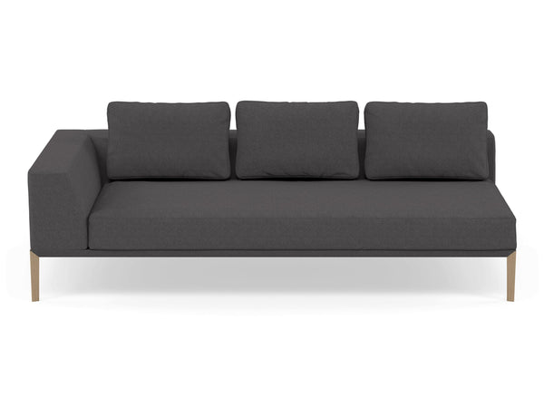 Modern 3 Seater Chaise Lounge Style Sofa with Right Armrest in Slate Grey Fabric-Natural Oak-Distinct Designs (London) Ltd