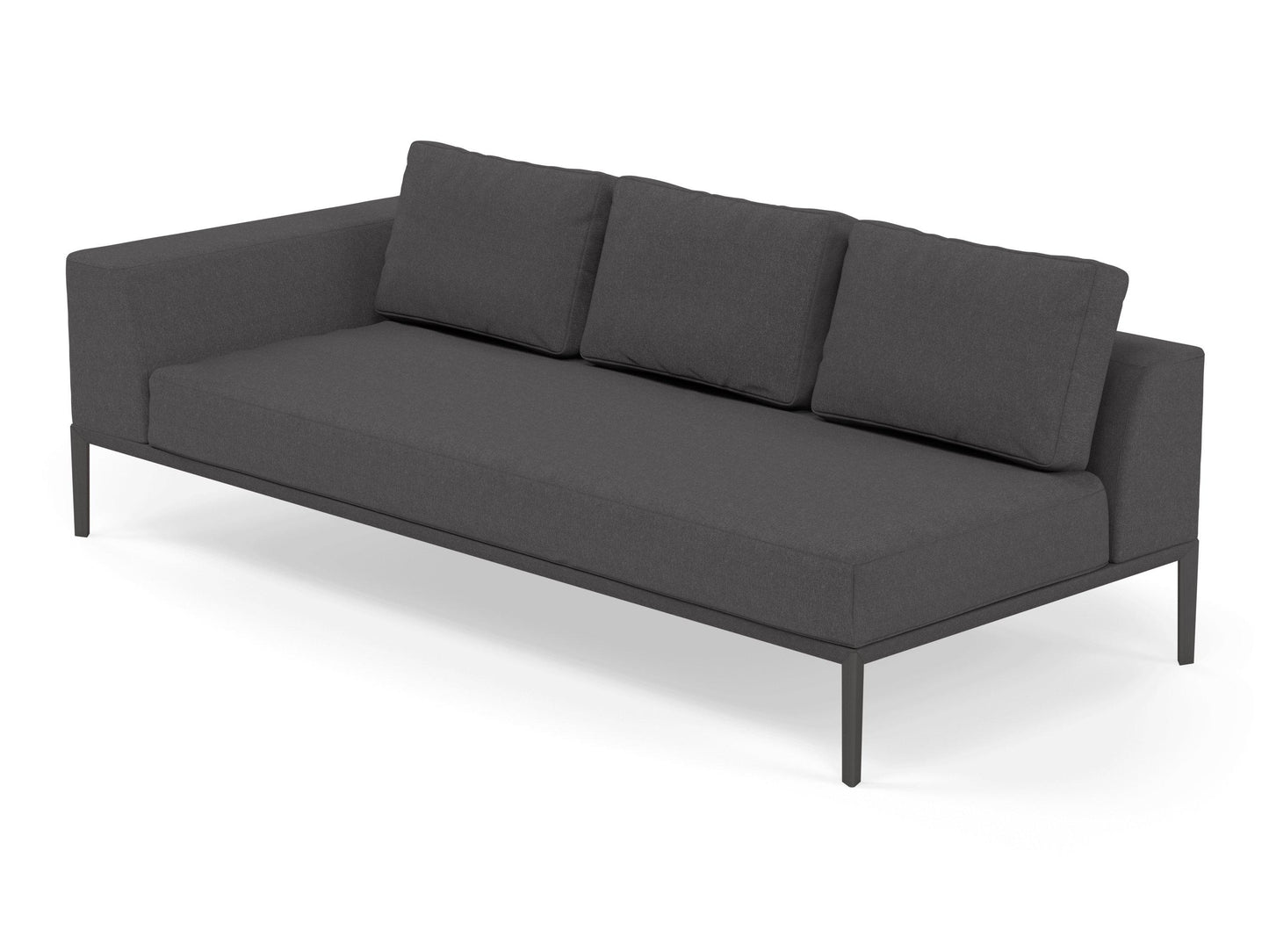 Modern 3 Seater Chaise Lounge Style Sofa with Right Armrest in Slate Grey Fabric-Distinct Designs (London) Ltd