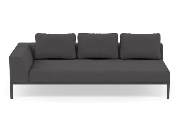 Modern 3 Seater Chaise Lounge Style Sofa with Right Armrest in Slate Grey Fabric-Wenge Oak-Distinct Designs (London) Ltd