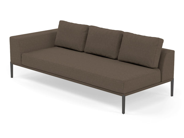 Modern 3 Seater Chaise Lounge Style Sofa with Right Armrest in Coffee Brown Fabric-Distinct Designs (London) Ltd