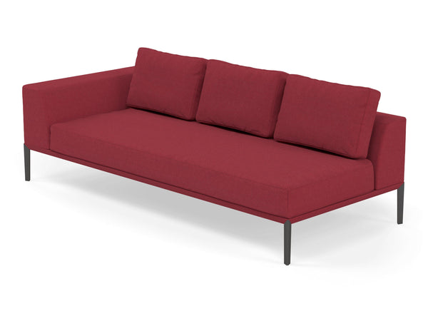 Modern 3 Seater Chaise Lounge Style Sofa with Right Armrest in Rasberry Red Fabric-Distinct Designs (London) Ltd