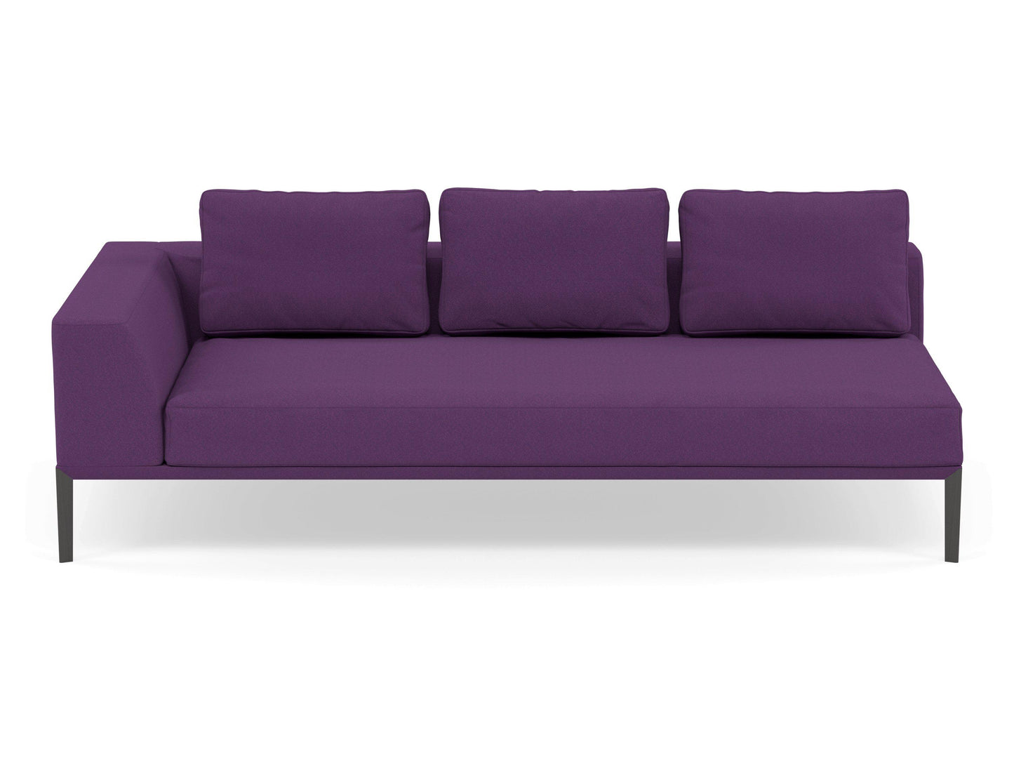Modern 3 Seater Chaise Lounge Style Sofa with Right Armrest in Deep Purple Fabric-Wenge Oak-Distinct Designs (London) Ltd