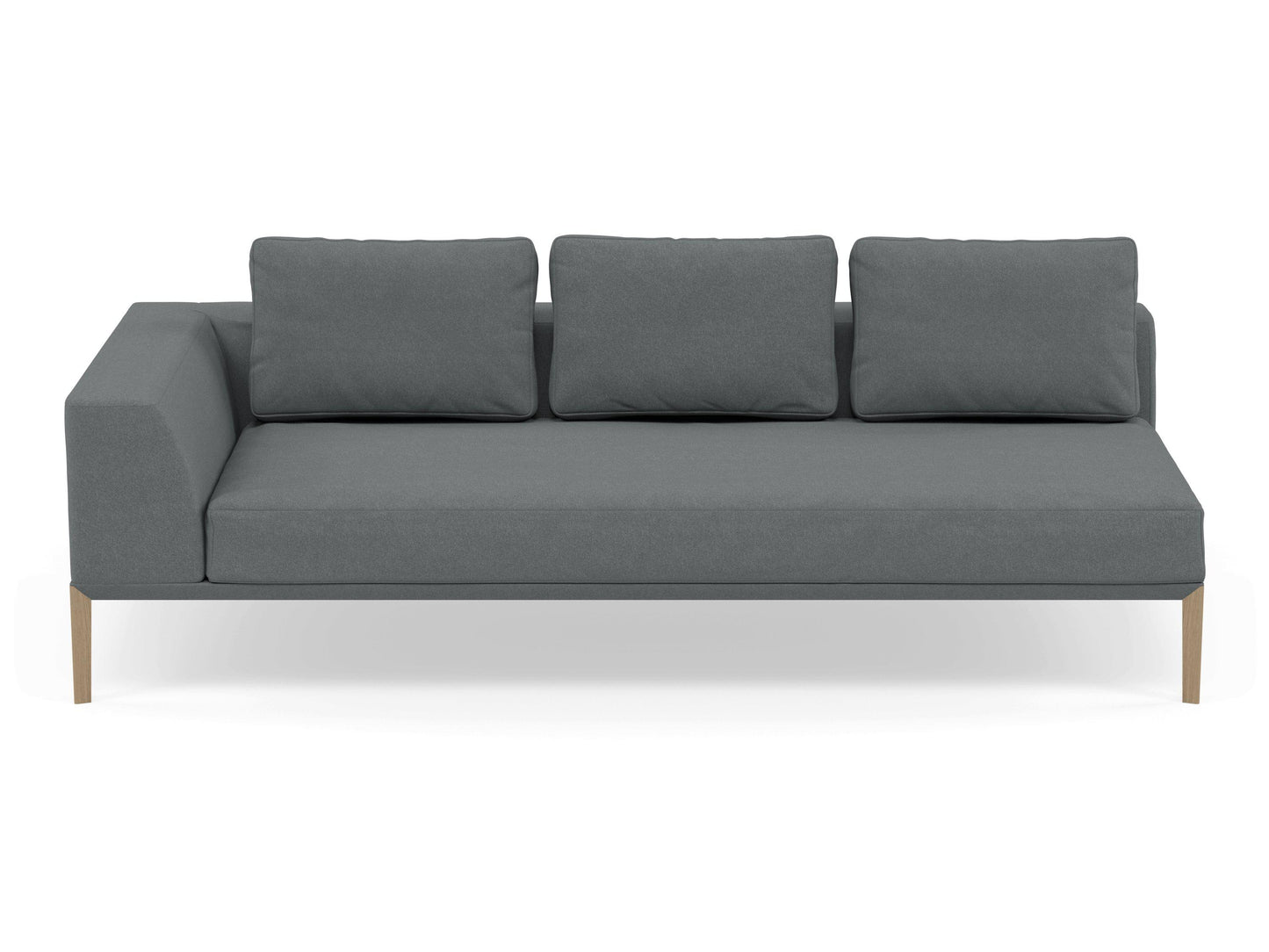 Modern 3 Seater Chaise Lounge Style Sofa with Right Armrest in Sea Spray Blue Fabric-Natural Oak-Distinct Designs (London) Ltd