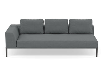 Modern 3 Seater Chaise Lounge Style Sofa with Right Armrest in Sea Spray Blue Fabric-Wenge Oak-Distinct Designs (London) Ltd