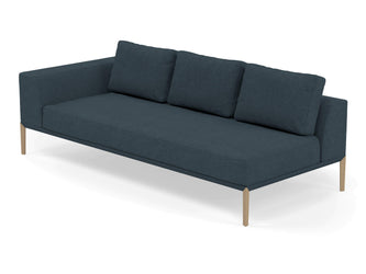 Modern 3 Seater Chaise Lounge Style Sofa with Right Armrest in Denim Blue Fabric-Distinct Designs (London) Ltd