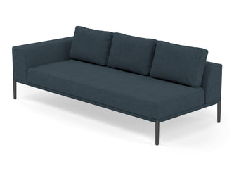 Modern 3 Seater Chaise Lounge Style Sofa with Right Armrest in Denim Blue Fabric-Distinct Designs (London) Ltd